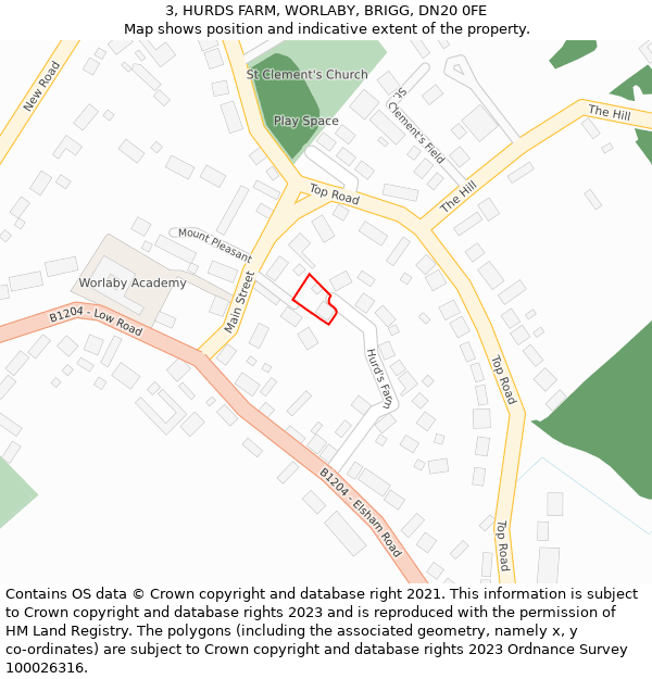 3, HURDS FARM, WORLABY, BRIGG, DN20 0FE: Location map and indicative extent of plot