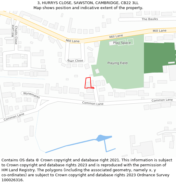 3, HURRYS CLOSE, SAWSTON, CAMBRIDGE, CB22 3LL: Location map and indicative extent of plot