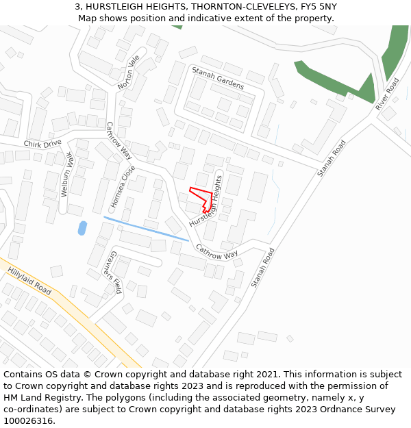 3, HURSTLEIGH HEIGHTS, THORNTON-CLEVELEYS, FY5 5NY: Location map and indicative extent of plot
