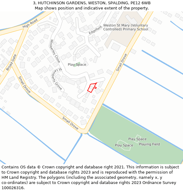 3, HUTCHINSON GARDENS, WESTON, SPALDING, PE12 6WB: Location map and indicative extent of plot