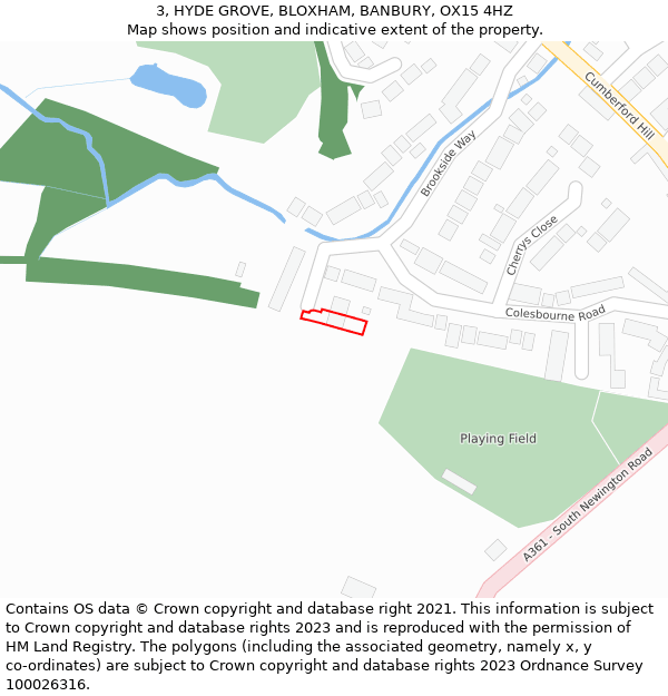 3, HYDE GROVE, BLOXHAM, BANBURY, OX15 4HZ: Location map and indicative extent of plot