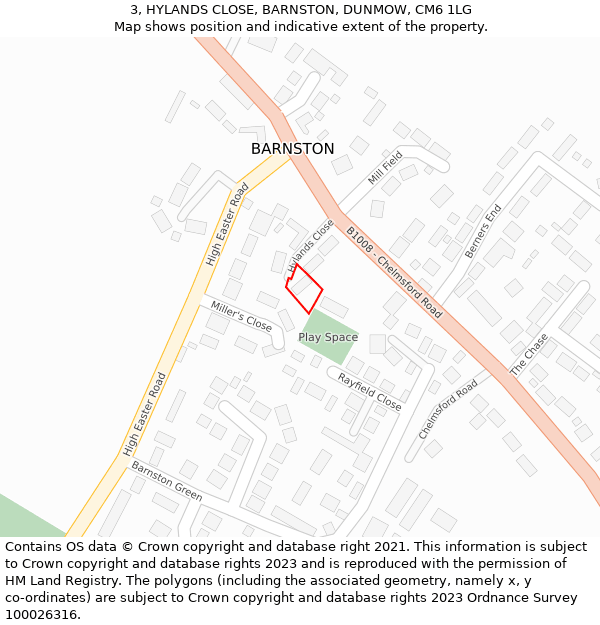 3, HYLANDS CLOSE, BARNSTON, DUNMOW, CM6 1LG: Location map and indicative extent of plot