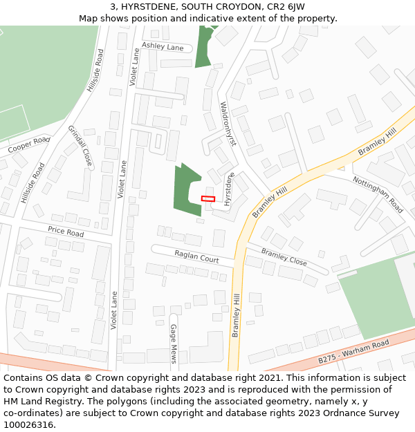 3, HYRSTDENE, SOUTH CROYDON, CR2 6JW: Location map and indicative extent of plot