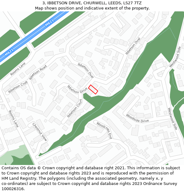 3, IBBETSON DRIVE, CHURWELL, LEEDS, LS27 7TZ: Location map and indicative extent of plot