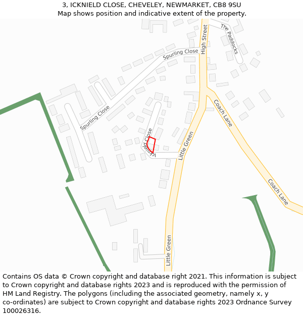 3, ICKNIELD CLOSE, CHEVELEY, NEWMARKET, CB8 9SU: Location map and indicative extent of plot