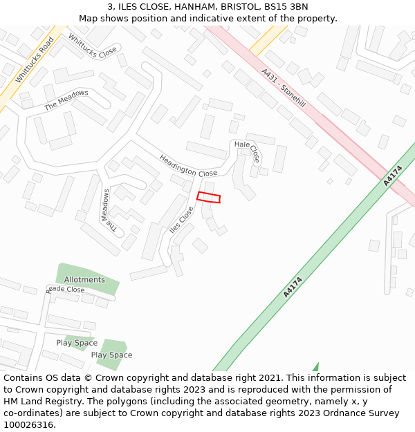 3, ILES CLOSE, HANHAM, BRISTOL, BS15 3BN: Location map and indicative extent of plot