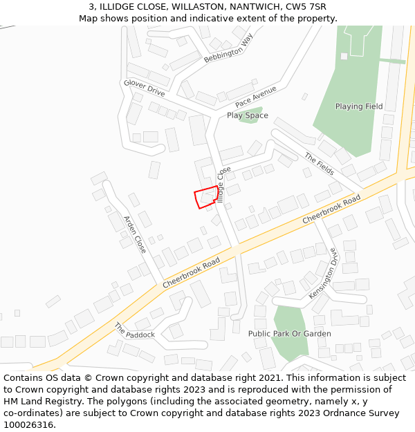 3, ILLIDGE CLOSE, WILLASTON, NANTWICH, CW5 7SR: Location map and indicative extent of plot