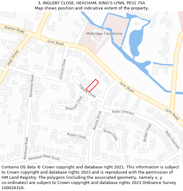 3, INGLEBY CLOSE, HEACHAM, KING'S LYNN, PE31 7SA: Location map and indicative extent of plot