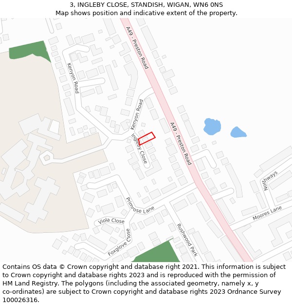 3, INGLEBY CLOSE, STANDISH, WIGAN, WN6 0NS: Location map and indicative extent of plot