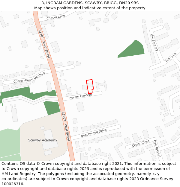 3, INGRAM GARDENS, SCAWBY, BRIGG, DN20 9BS: Location map and indicative extent of plot