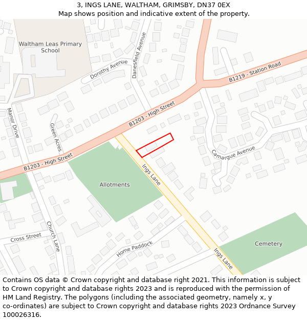 3, INGS LANE, WALTHAM, GRIMSBY, DN37 0EX: Location map and indicative extent of plot