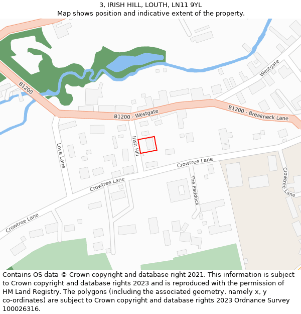 3, IRISH HILL, LOUTH, LN11 9YL: Location map and indicative extent of plot