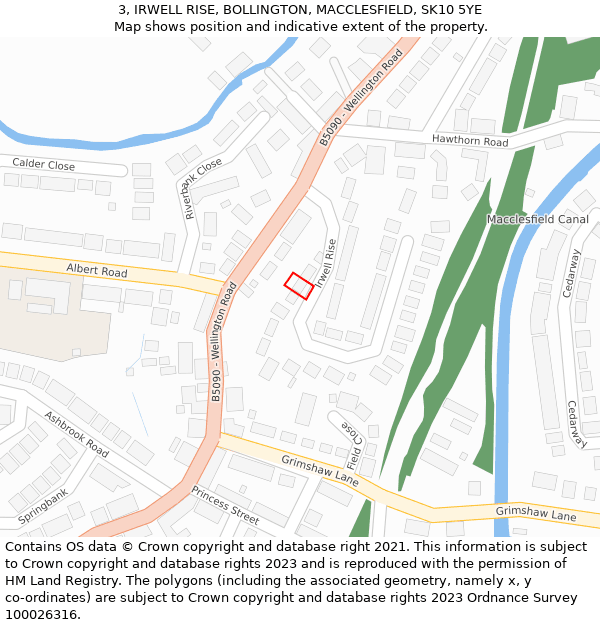 3, IRWELL RISE, BOLLINGTON, MACCLESFIELD, SK10 5YE: Location map and indicative extent of plot