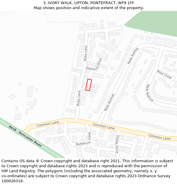 3, IVORY WALK, UPTON, PONTEFRACT, WF9 1FF: Location map and indicative extent of plot