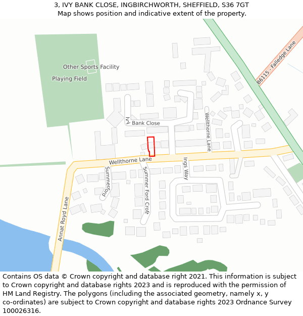 3, IVY BANK CLOSE, INGBIRCHWORTH, SHEFFIELD, S36 7GT: Location map and indicative extent of plot