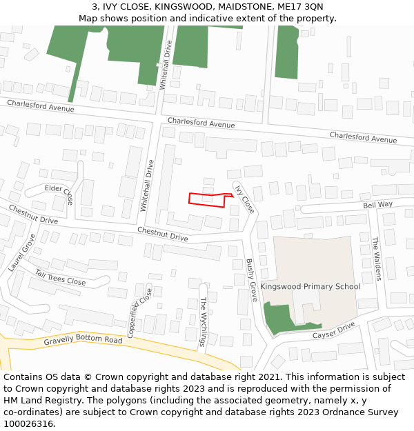 3, IVY CLOSE, KINGSWOOD, MAIDSTONE, ME17 3QN: Location map and indicative extent of plot