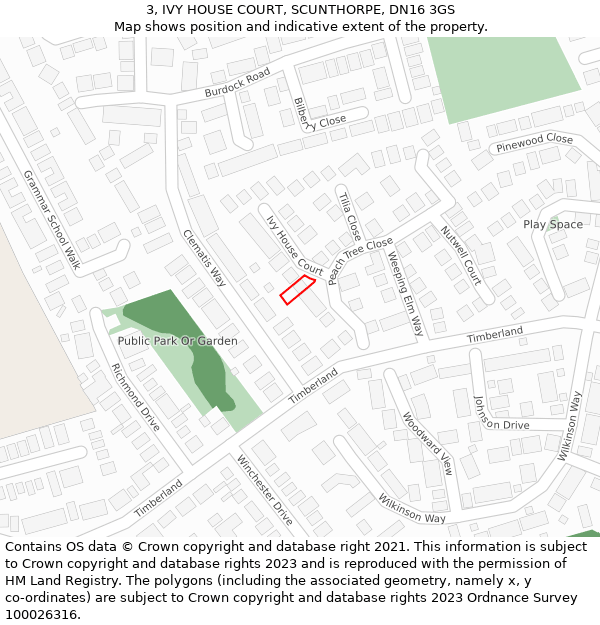 3, IVY HOUSE COURT, SCUNTHORPE, DN16 3GS: Location map and indicative extent of plot