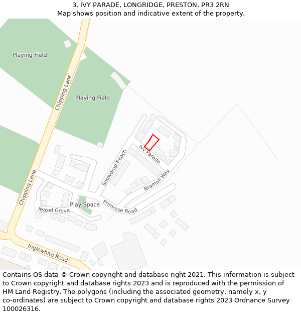 3, IVY PARADE, LONGRIDGE, PRESTON, PR3 2RN: Location map and indicative extent of plot