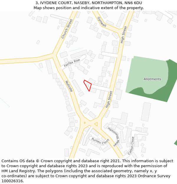 3, IVYDENE COURT, NASEBY, NORTHAMPTON, NN6 6DU: Location map and indicative extent of plot