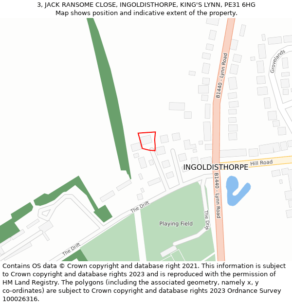 3, JACK RANSOME CLOSE, INGOLDISTHORPE, KING'S LYNN, PE31 6HG: Location map and indicative extent of plot