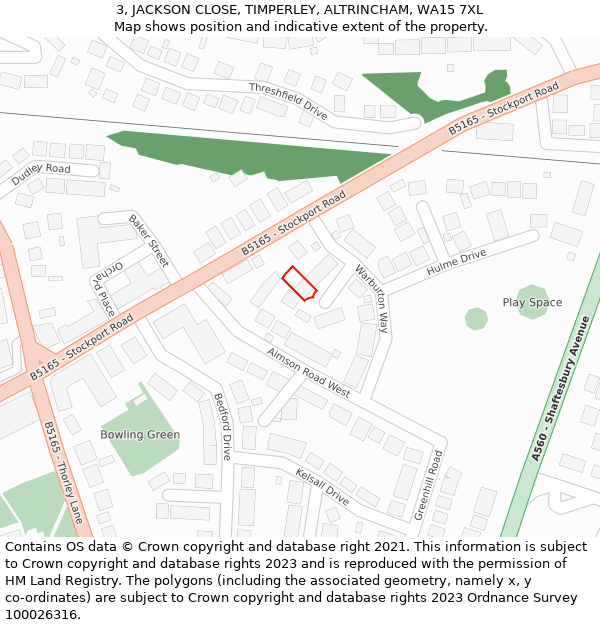 3, JACKSON CLOSE, TIMPERLEY, ALTRINCHAM, WA15 7XL: Location map and indicative extent of plot