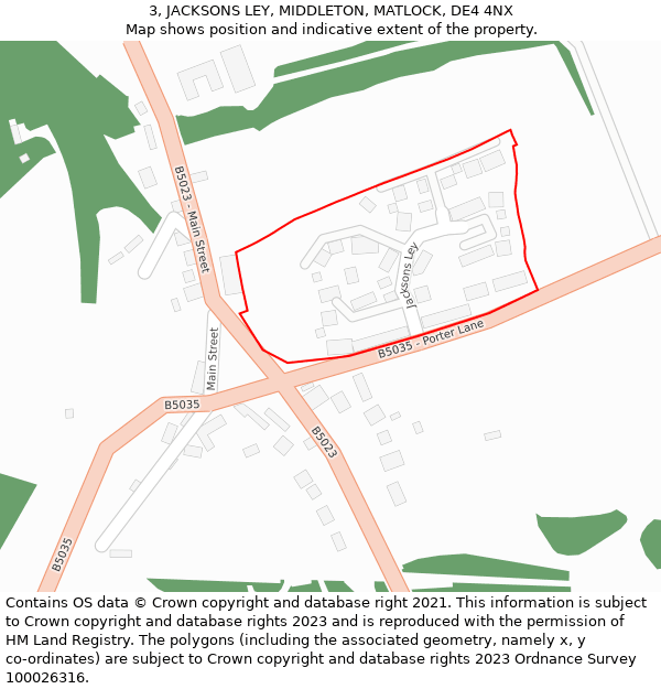 3, JACKSONS LEY, MIDDLETON, MATLOCK, DE4 4NX: Location map and indicative extent of plot