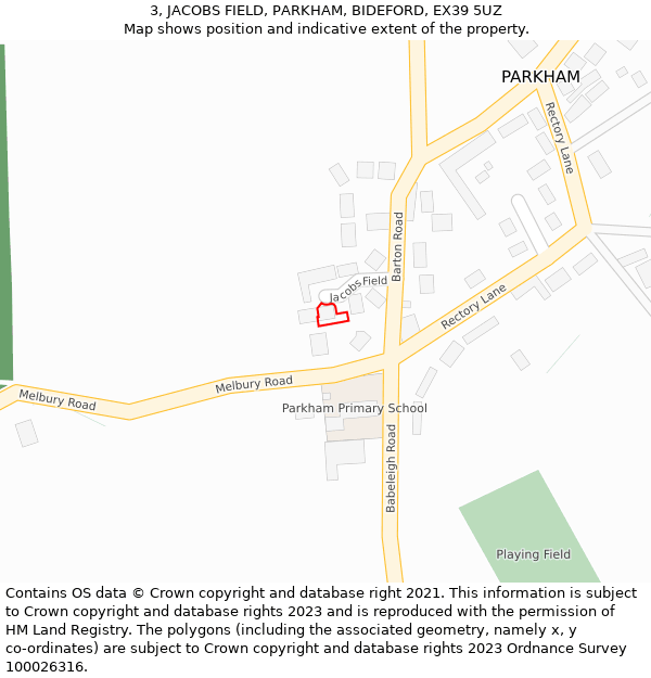 3, JACOBS FIELD, PARKHAM, BIDEFORD, EX39 5UZ: Location map and indicative extent of plot