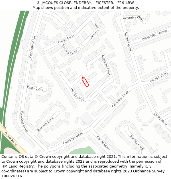 3, JACQUES CLOSE, ENDERBY, LEICESTER, LE19 4RW: Location map and indicative extent of plot