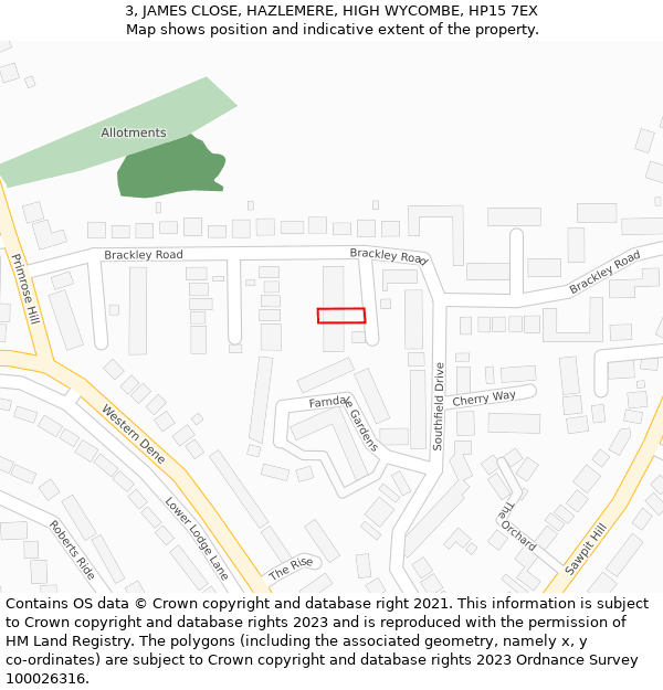 3, JAMES CLOSE, HAZLEMERE, HIGH WYCOMBE, HP15 7EX: Location map and indicative extent of plot