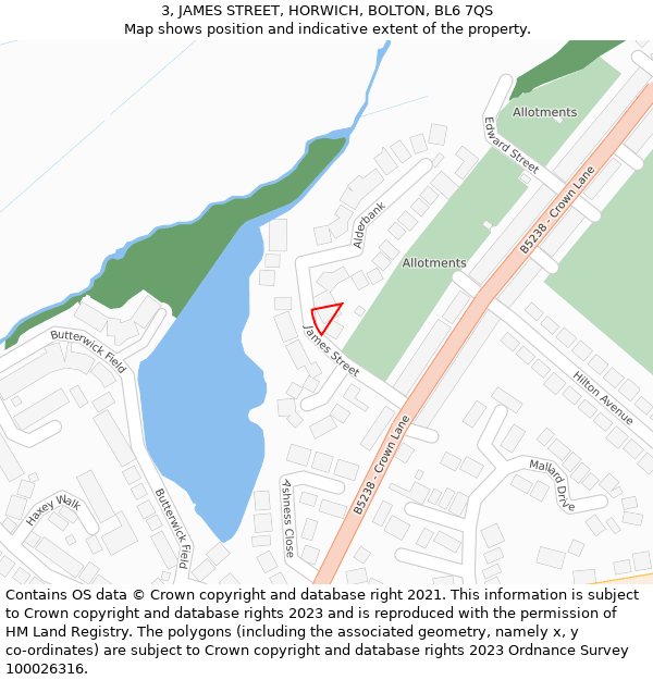 3, JAMES STREET, HORWICH, BOLTON, BL6 7QS: Location map and indicative extent of plot