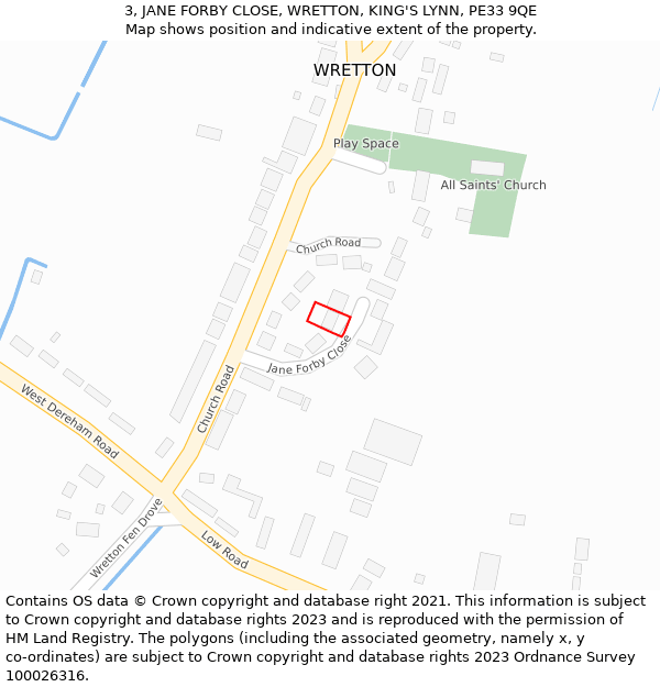 3, JANE FORBY CLOSE, WRETTON, KING'S LYNN, PE33 9QE: Location map and indicative extent of plot