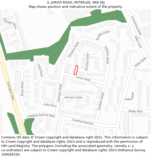 3, JARVIS ROAD, PETERLEE, SR8 5EJ: Location map and indicative extent of plot