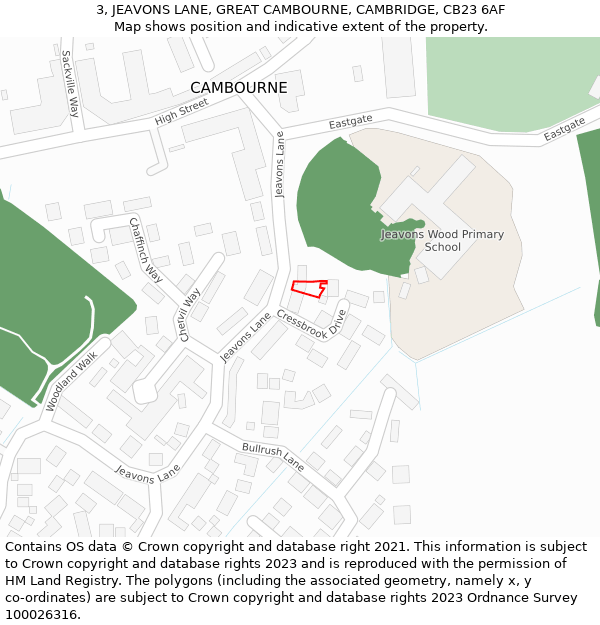 3, JEAVONS LANE, GREAT CAMBOURNE, CAMBRIDGE, CB23 6AF: Location map and indicative extent of plot