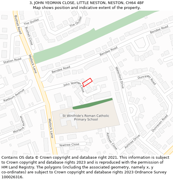 3, JOHN YEOMAN CLOSE, LITTLE NESTON, NESTON, CH64 4BF: Location map and indicative extent of plot