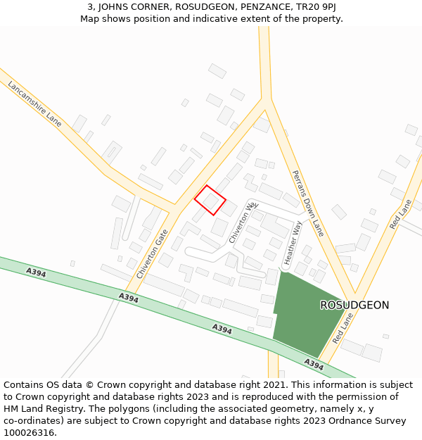 3, JOHNS CORNER, ROSUDGEON, PENZANCE, TR20 9PJ: Location map and indicative extent of plot