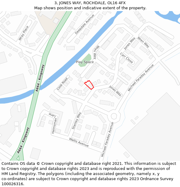 3, JONES WAY, ROCHDALE, OL16 4FX: Location map and indicative extent of plot