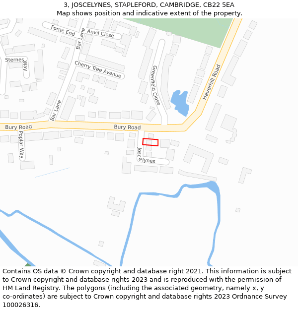 3, JOSCELYNES, STAPLEFORD, CAMBRIDGE, CB22 5EA: Location map and indicative extent of plot