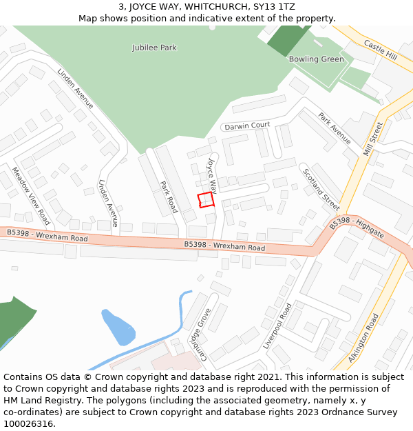 3, JOYCE WAY, WHITCHURCH, SY13 1TZ: Location map and indicative extent of plot