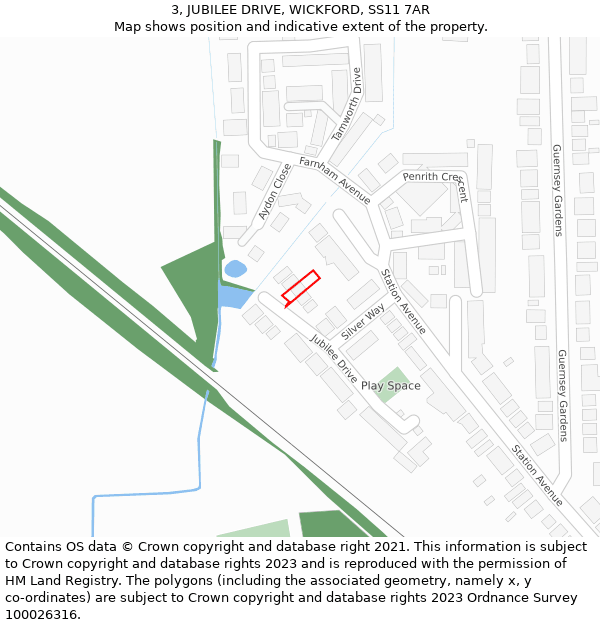 3, JUBILEE DRIVE, WICKFORD, SS11 7AR: Location map and indicative extent of plot