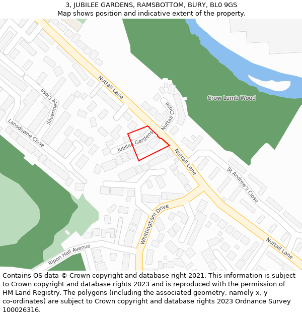 3, JUBILEE GARDENS, RAMSBOTTOM, BURY, BL0 9GS: Location map and indicative extent of plot