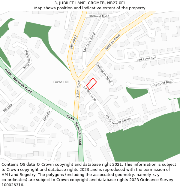 3, JUBILEE LANE, CROMER, NR27 0EL: Location map and indicative extent of plot