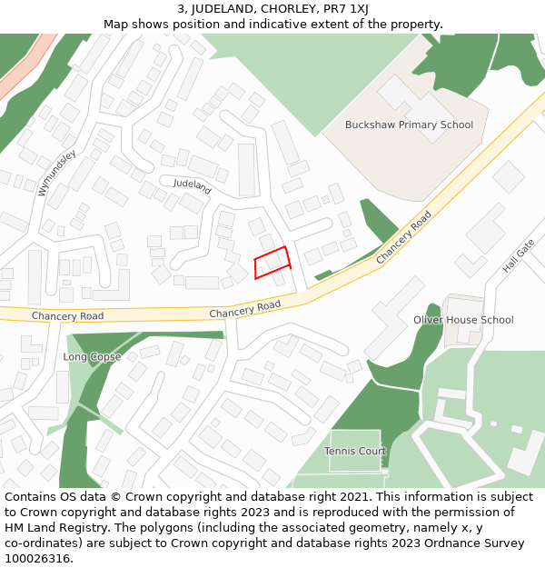 3, JUDELAND, CHORLEY, PR7 1XJ: Location map and indicative extent of plot