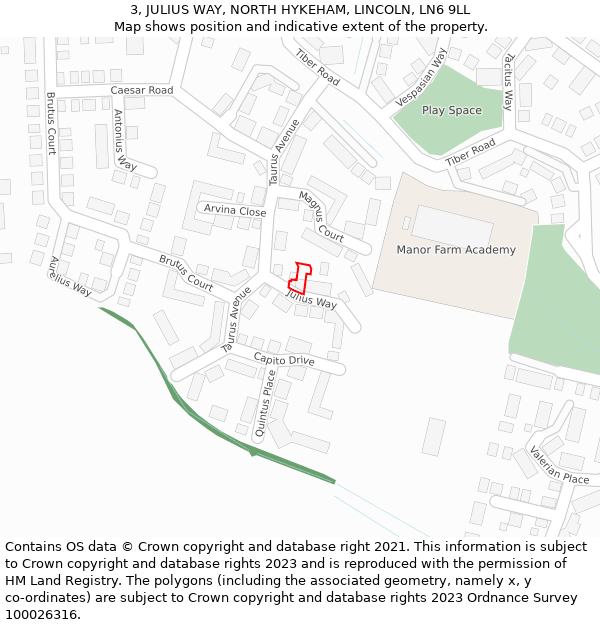 3, JULIUS WAY, NORTH HYKEHAM, LINCOLN, LN6 9LL: Location map and indicative extent of plot