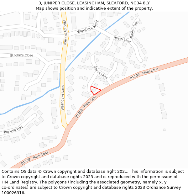 3, JUNIPER CLOSE, LEASINGHAM, SLEAFORD, NG34 8LY: Location map and indicative extent of plot