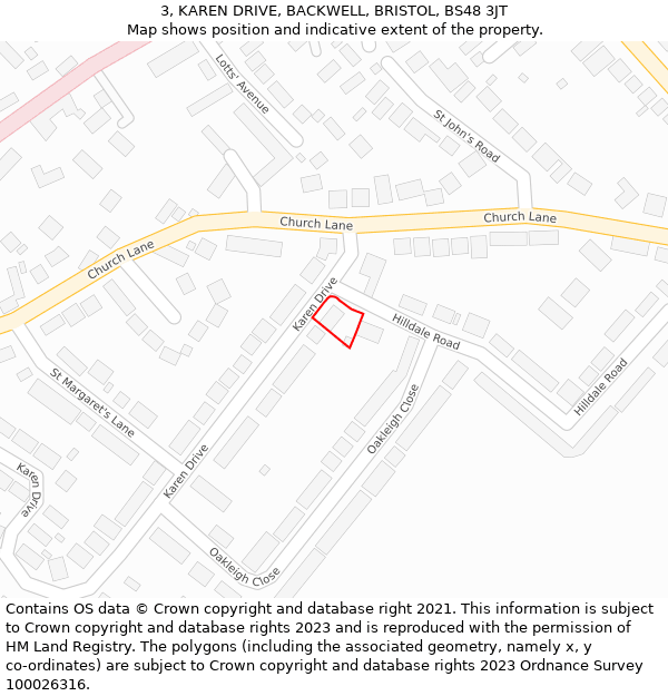 3, KAREN DRIVE, BACKWELL, BRISTOL, BS48 3JT: Location map and indicative extent of plot