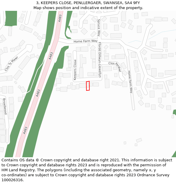 3, KEEPERS CLOSE, PENLLERGAER, SWANSEA, SA4 9FY: Location map and indicative extent of plot