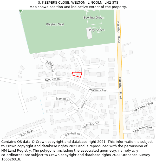 3, KEEPERS CLOSE, WELTON, LINCOLN, LN2 3TS: Location map and indicative extent of plot