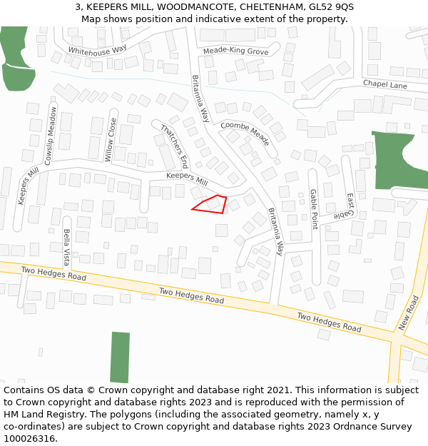 3, KEEPERS MILL, WOODMANCOTE, CHELTENHAM, GL52 9QS: Location map and indicative extent of plot