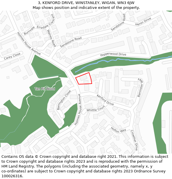 3, KENFORD DRIVE, WINSTANLEY, WIGAN, WN3 6JW: Location map and indicative extent of plot