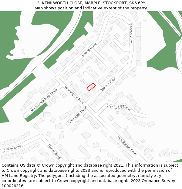 3, KENILWORTH CLOSE, MARPLE, STOCKPORT, SK6 6PY: Location map and indicative extent of plot